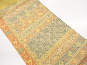 横段に動物・花葉・抽象模様織出し名古屋帯